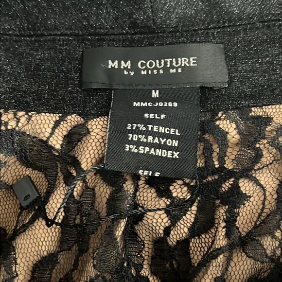 Mm couture by miss me Black Shimmer Jacket 3/4 Sleeves Size M - Picture 5 of 8